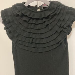 Laltramoda Black Sweater Dress with Ruffle Bib & Short Flutter Sleeve. Size S.